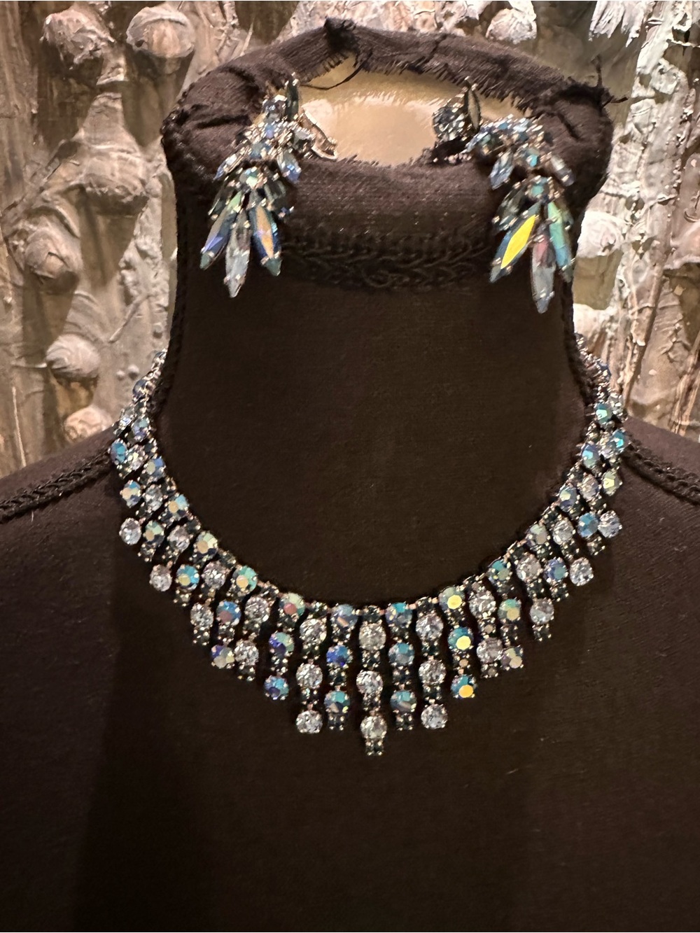 Sherman Rare Vintage 50’s Blue Aurora Borealis Swarovski Necklace Earrings Set